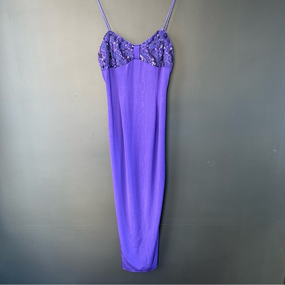 Vintage Jessica McClintock Gunne Sax 90’s Slinky Purple Midi Dress - Picture 2 of 6